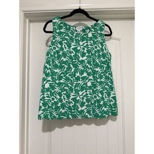 J.CREW Printed Scalloped Hem Overlap Top Green White Overlapped Back Tank Sz S